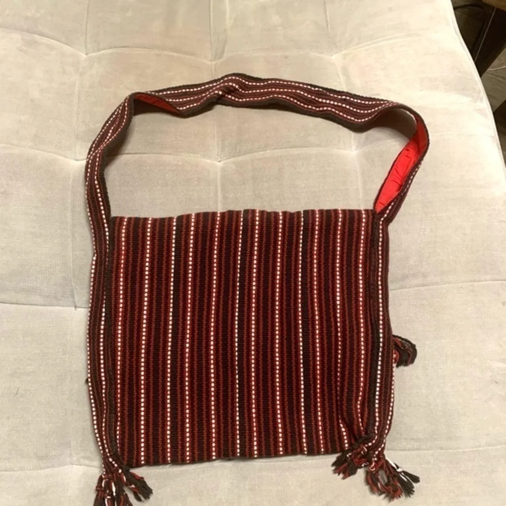 Vintage Hippie Boho Hobo Bag Tassels Red Black